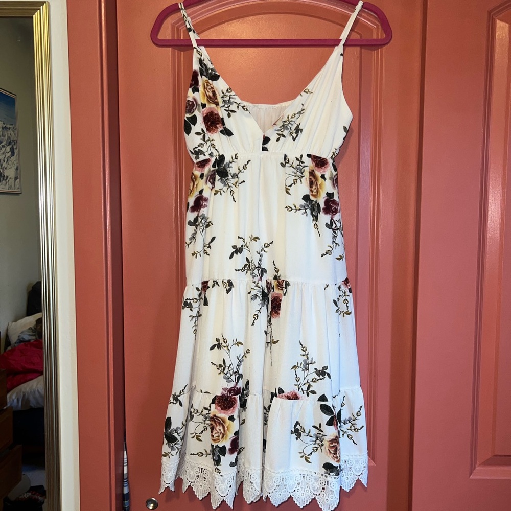 White and floral dress